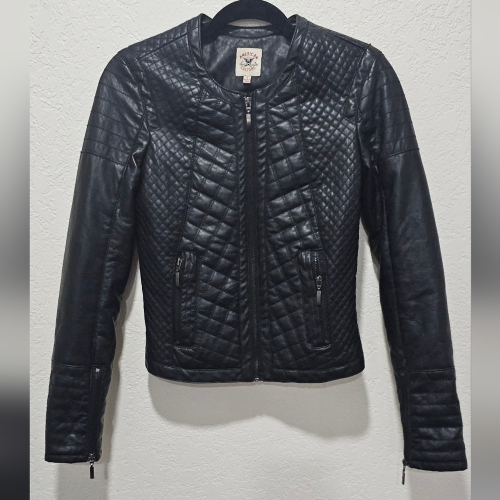 Faux Leather Jacket Black Moto  Coat Biker Cyberpunk